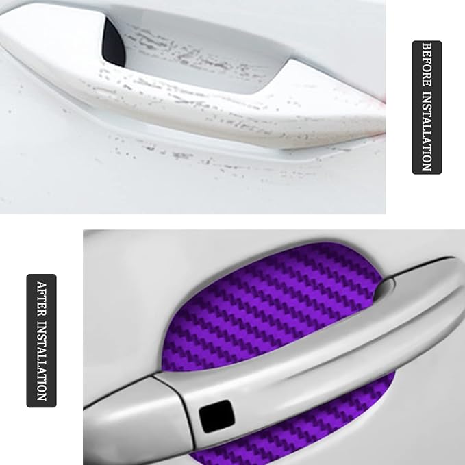 4PCS Carbon Fiber Door Handle Cup Stickers, Auto Scratch Protective Film, Non-Marking Bowl Protector, Paint Cover Guard Universal for Most Cars, SUV, Van (Purple)