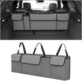 Car Trunk Organizer with Lid, Large Waterproof Vehicle Backseat Hanging Storage Bag with 4 Pockets & Adjustable Straps, Collapsible Automotive Interior Cargo Bag, Universal Fit (Grey)