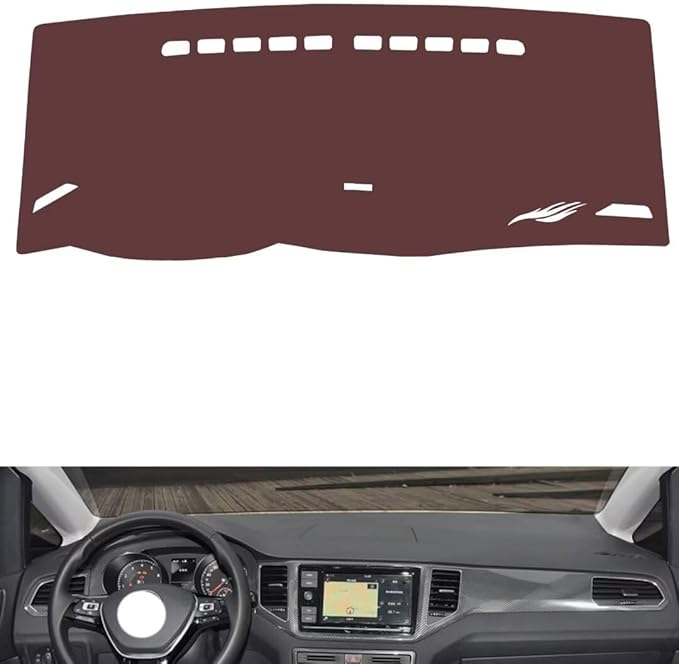 Leather Dashboard Cover Compatible with VW Golf（Storage Box）,Dash Board Cover mat Anti-Slip Sun-Proof and dust-Proof(Brown)