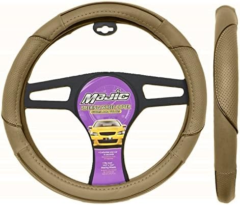 Majic Slip-On Steering Wheel Cover with Sports Line Design, Large - 1 Ea. (Beige/Black)