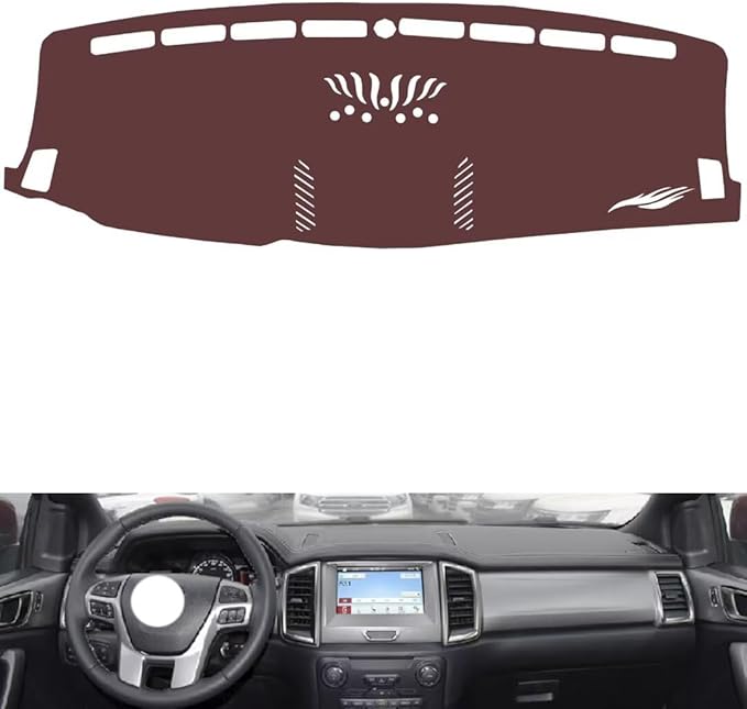 Leather Dashboard Cover Compatible with Ford Everest (Speakers),Dash Board Cover mat Anti-Slip Sun-Proof and dust-Proof(Brown)