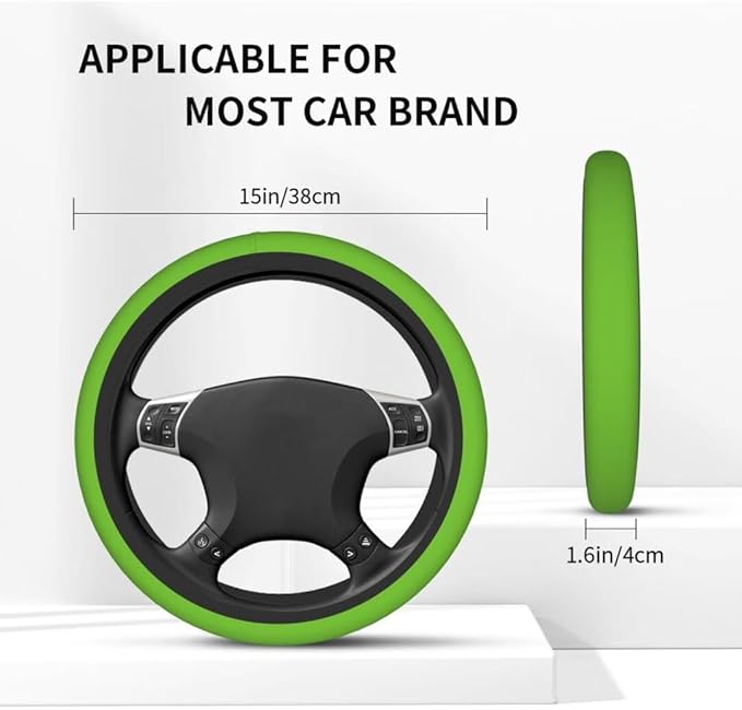 Elastic Stretch Steering Wheel Cover,Warm in Winter and Cool in Summer, Car Universal 15 inch, Microfiber Breathable Ice Silk, Anti-Slip, Odorless, Easy Carry,Green