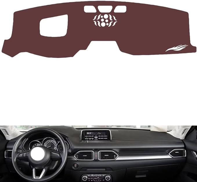 Leather Dashboard Cover Compatible with Mazda CX-8（HUD） 2019,Dash Board Cover mat Anti-Slip Sun-Proof and dust-Proof(Brown)