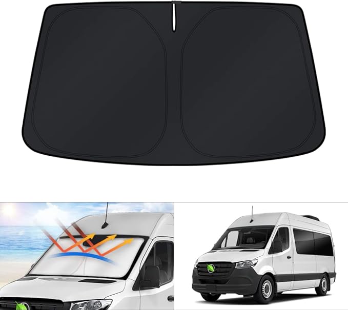 KUST Windshield Sun Shade for Freightliner Sprinter & Mercedes Benz Sprinter Accessories 2007-2025 2026 Window Sunshade Sun Visor Protector Foldable Blocks UV Rays Keep Car Cooler