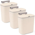 3 Pack Hanging Trash Can with Lid, Kitchen Compost Bin for Counter Top or Under Sink, Plastic Waste Basket Wall Mounted Garbage Can for Cupboard/Bathroom/Bedroom/Office/Camping (Cream)