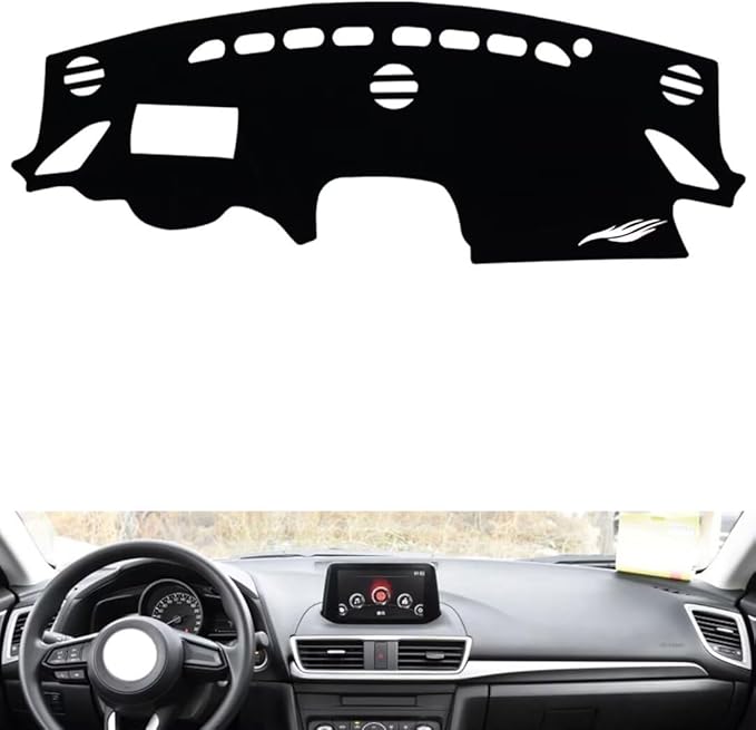 leather dashboard cover Compatible with Mazda 3 Axela (HUD) 2014-2019，dash cover（black）