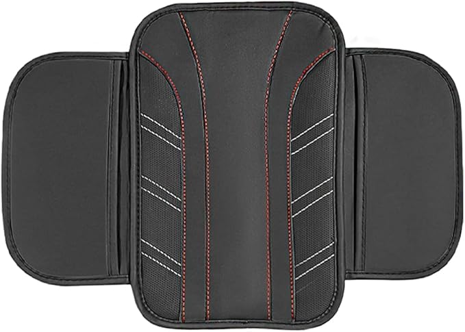 Car Center Console Cover, Soft Leather Sporty Armrest Protector Cushion with 2 Storage Pockets, Comfortable Auto Interior Middle Console Arm Rest Box Pad, Universal for Vehicles (Black)