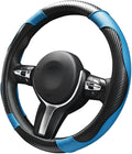 Car Steering Wheel Cover, 15 inch Carbon Fiber Microfiber Leather Elastic Steering Wheel Protector, Breathable Anti-Slip Comfortable Steering Wheel Covers for Most Cars (Black&Blue)