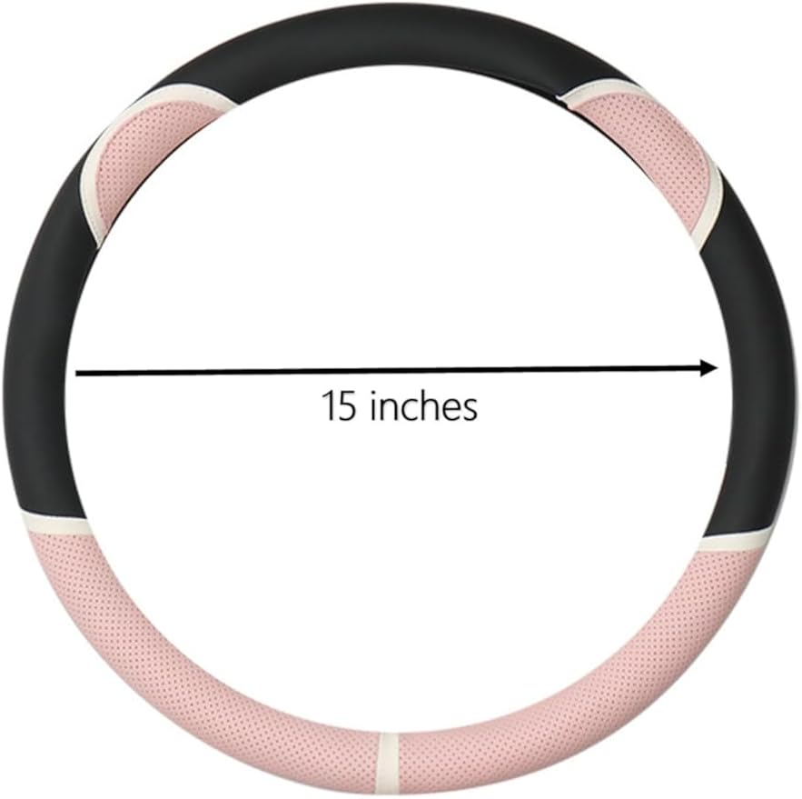 Cute Steering Wheel Cover Universal 4-Season Car Steering Wheel Cover Black (Black Pink)