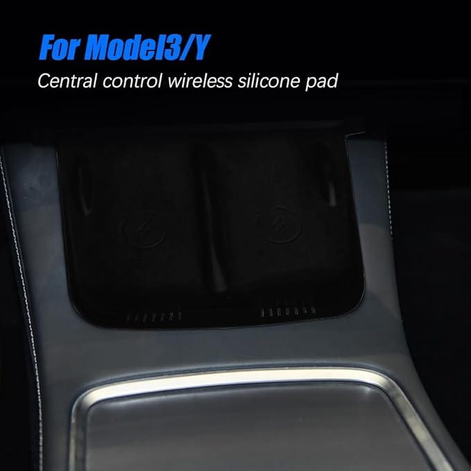 Center Console Wireless Charger Anti-Slip Silicone Mat, Waterproof Phone Pad for Wireless Charging, Car Interior Accessories Universal for Model 3 Model Y 2021-2024 (Regular, Black)