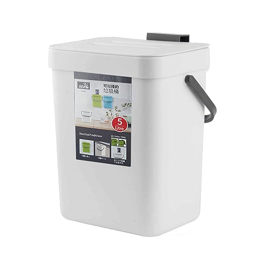 Small Trash Can with Lid Mini Kitchen Hanging Trash Can Tightly Sealed Odor Free, Small Countertop Compost Bin for Scraps from Daily Cooking, Mountable Trash Bin for Kitchen Counter, 5L/1.3 White