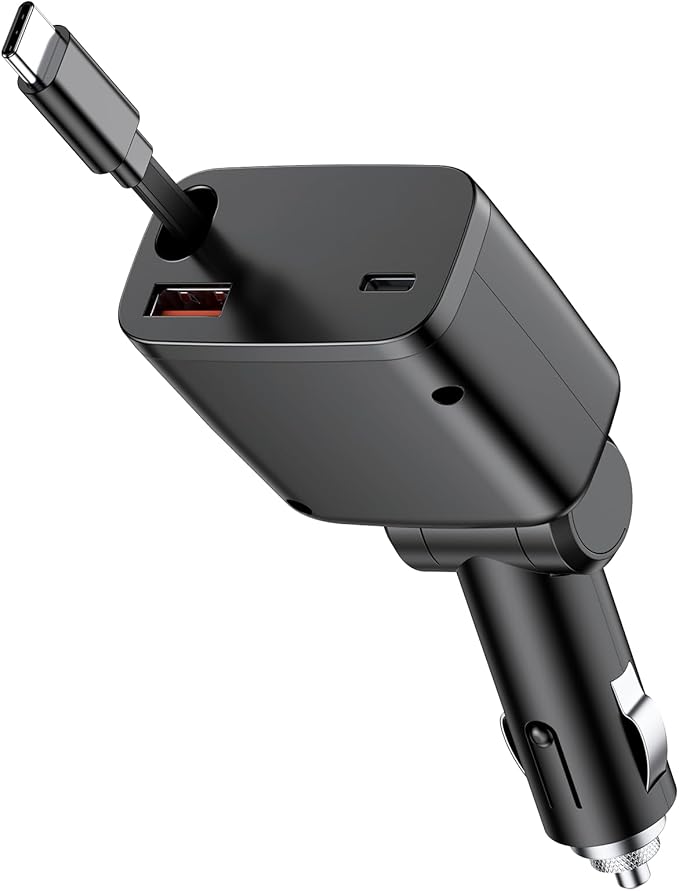 Retractable Car Charger, 3 in 1 USB C Car Phone Charger Adapter Compatible with iPhone 17 16 15 14 13 12 11 Pro Max (Black)