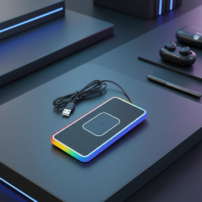 Wireless Charging Pad For Car, 15W Non-Slip Fast Charging With LED Light Silicone Pad Phone Charger, Compatible With Multiple Smartphones(30CM USB)