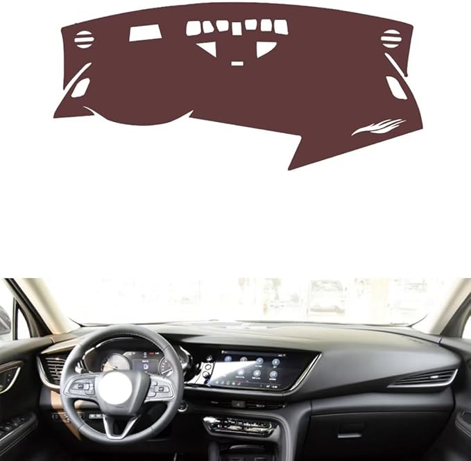 Leather Dashboard Cover Compatible with Buick Envision Plus (Warning Light,Dash Board Cover mat Anti-Slip Sun-Proof and dust-Proof(Brown)