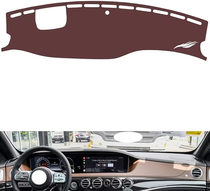 Leather Dashboard Cover Compatible with Mercedes S Class W222（ HUD 2014-2020,Dash Board Cover mat Anti-Slip Sun-Proof and dust-Proof(Brown)