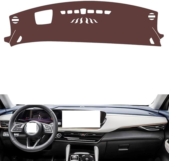 Leather Dashboard Cover Compatible with Buick Envision S (HUD) 2024,Dash Board Cover mat Anti-Slip Sun-Proof and dust-Proof(Brown)