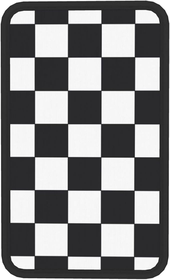 THOEWONG Black White Race Checkered Flag Calibration Chess Grid Auto Center Console Cover Pad Car Armrest Seat Box Cover Cushion Universal for Most Vehicle SUV Truck Car Accessories Decor