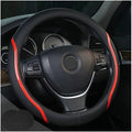 Muamos Steering Wheel Cover Black Red, Carbon Fiber Car Steering Wheel Covers with Coasters Universal 14.5-15 inch Leather Microfiber Breathable Anti-Slip Steering Wheel Accessories Set