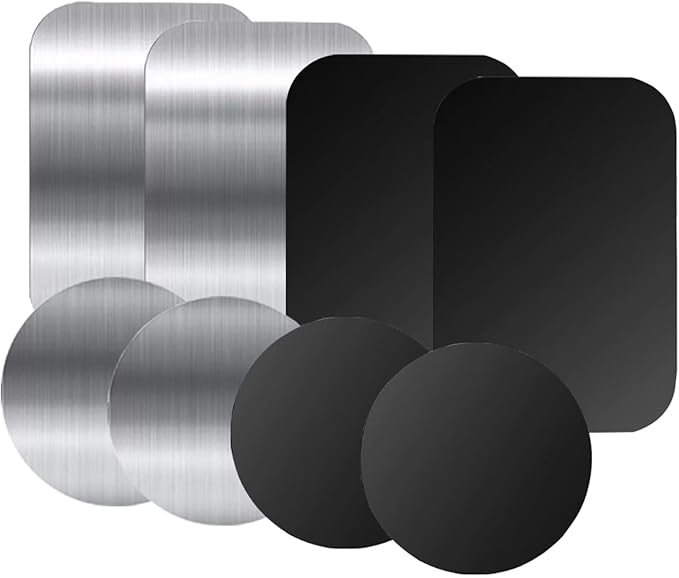 Pau1Hami1ton Adhesive Thin Metal Plates(Compatible with Magnetic Mounts),4 Piece Metal Plates for Phone Case,(2 Rectangle and 2 Round) S-07N(Black+Silver)