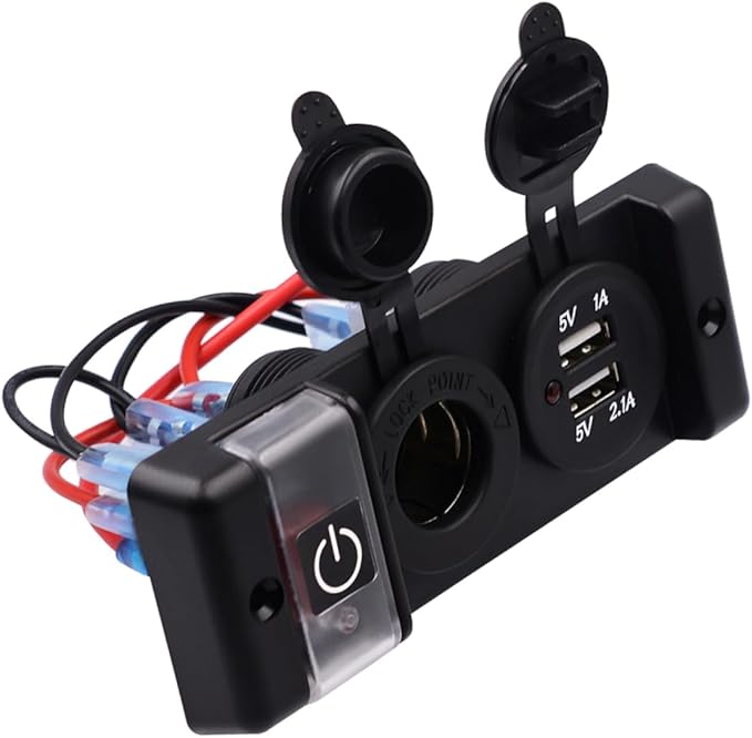 SUPVOX 12v Dual Usb Car Charger Adapter Panel with Cigarette Lighter Socket Power Supply for Cars Boats and Rvs Led Indicator and Circuit Breaker Protection