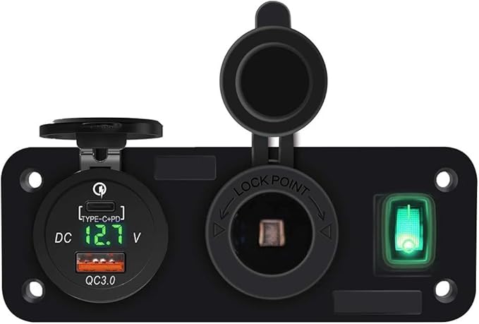 QC3.0 PD Dual USB Fast Charger Socket Multi Port Panel Cigarette Lighter Splitter with Voltmeter Switch for Car Motorcycle Boat(Green Light)