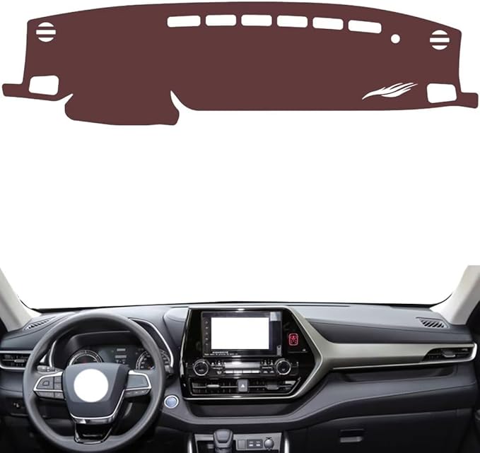Leather Dashboard Cover Compatible with Toyota Crown Kluger (NO HUD,Dash Board Cover mat Anti-Slip Sun-Proof and dust-Proof(Brown)