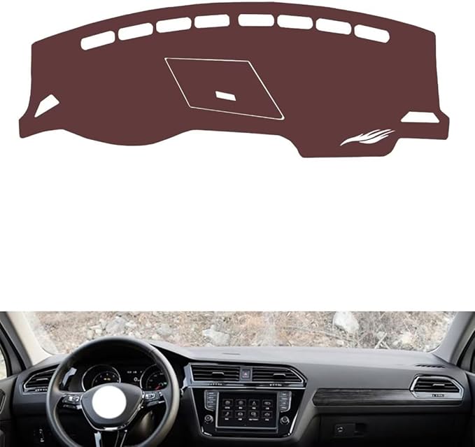 Leather Dashboard Cover Compatible with VW tiguan L（Storage Box with lid）,Dash Board Cover mat Anti-Slip Sun-Proof and dust-Proof(Brown)