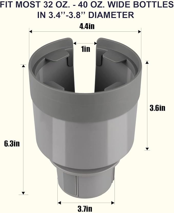 Seven Sparta Car Cup Holder Expander Organizer with Adjustable Base, Compatible with Hydro Flasks 32/40 Ounce, Compatible with Yeti Ramblers 20/26/30 Ounce, Other Bottles in 3.4"-3.8" (Gray)