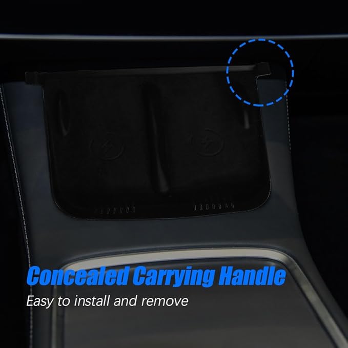 Center Console Wireless Charger Anti-Slip Silicone Mat, Waterproof Phone Pad for Wireless Charging, Car Interior Accessories Universal for Model 3 Model Y 2021-2024 (Regular, Black)