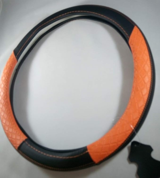 Jdragon Black & Orange PU Leather Great Comfort Slip-On Steering Wheel Cover 14.25-15" Diameter