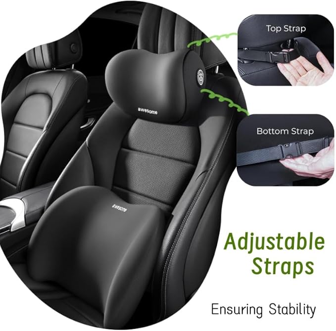 Car Headrest & Lumbar Support Cushion Kit, Ergonomic Car Seat Neck Pillow and Backseat Cushion for Driving Fatigue Relief, Driving Seat Memory Foam Neck Back Rest Pillows (Blue)