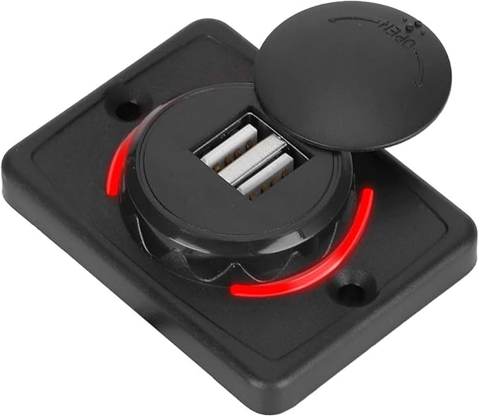 Car Dual USB Port Socket, 3.1A DC12V/24V Portable Mini Power Charger Socket with LED Indicator for High End Large Scale Vehicles Such as Ships, Yachts, RVs, Buses(Red)