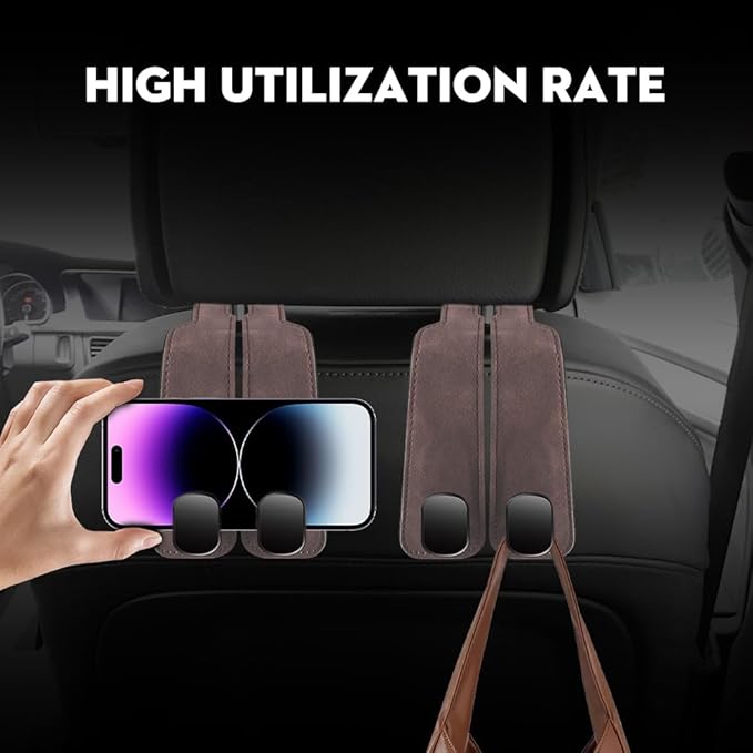 NHHEO Car Purse Hook for Headrest, 2 Pcs Car Seat Back Storage Hook Bendable Leather Universal Vehicle Car Bag Hooks(Gray)