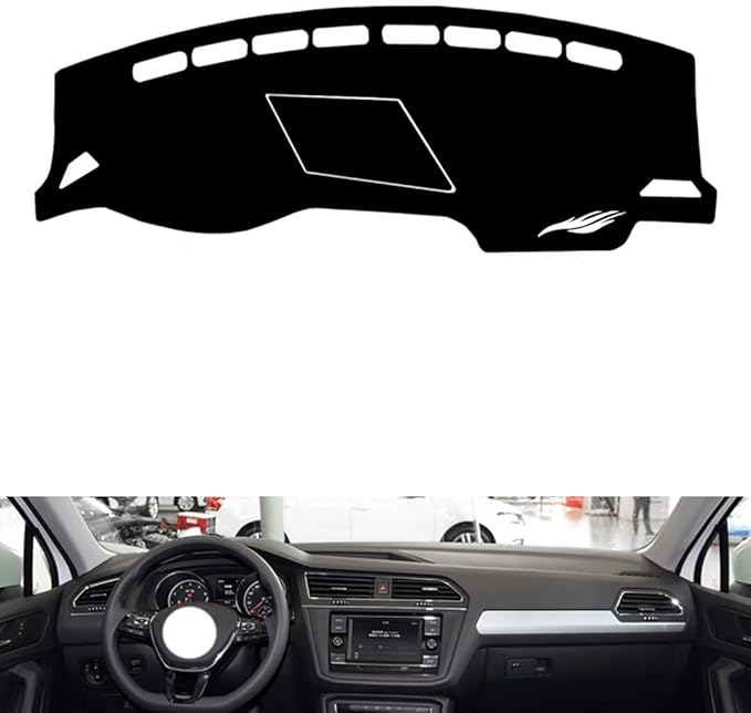 leather dashboard cover Compatible with VW Compatible with TIGUAN L（storage box，NO lid，NO HUD），dash cover（black）