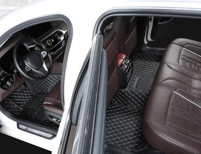 Custom Fit Car Floor Mats by SARAHS - Waterproof PU Leather Full Coverage for Most Cars, SUVs, and Trucks - Automotive Liners to Protect Vehicle Interior Floor Accessories (Black Stripe 6)