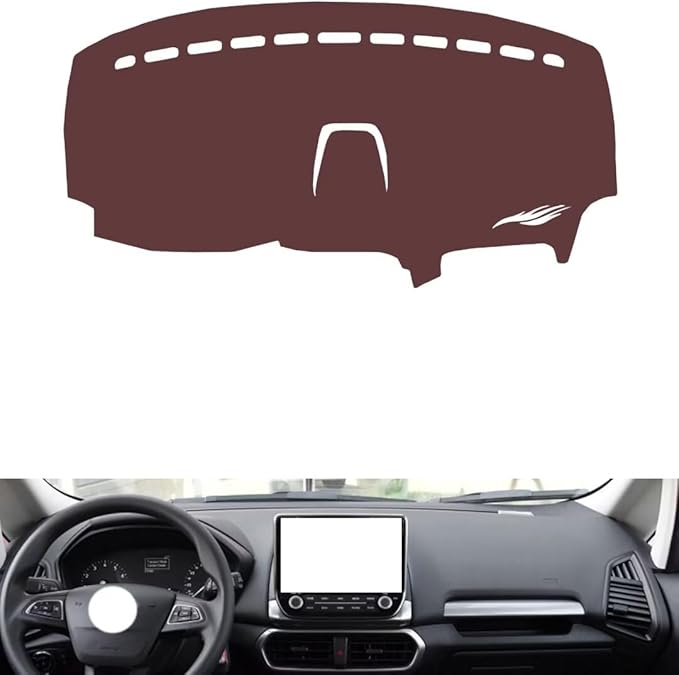 Leather Dashboard Cover Compatible with Ford Ecosport（Navigation、Storage Box） 2018-2019,Dash Board Cover mat Anti-Slip Sun-Proof and dust-Proof(Brown)