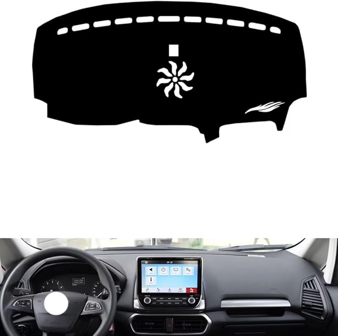 leather dashboard cover Compatible with FORD Ecosport（navigation、sound hole） 2018，dash cover（black）