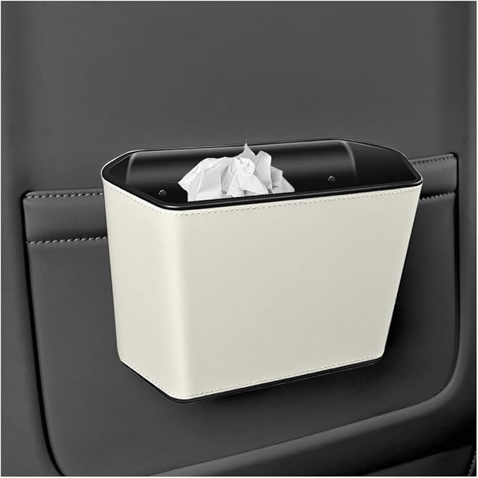 Car Trash Can, Small Waterproof Vehicle Trash Bin Garbage Container for Door Backseat, Multi-Purpose Automotive Interior Trash Bag Storage Organizer, Universal for Most Vehicles (Beige)