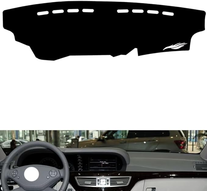 leather dashboard cover Compatible with Mercedes S Class 2006-2012，dash cover（black）