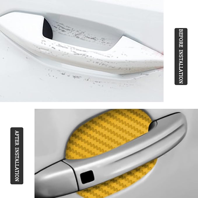 XINLIYA 4PCS Car Door Handle Protector Sticker, Universal Carbon Fiber Anti-Scratches Auto Door Handle Protective Film, Car Door Side Paint Cover Guard Stickers Fit for Most Car Handles (Gold)