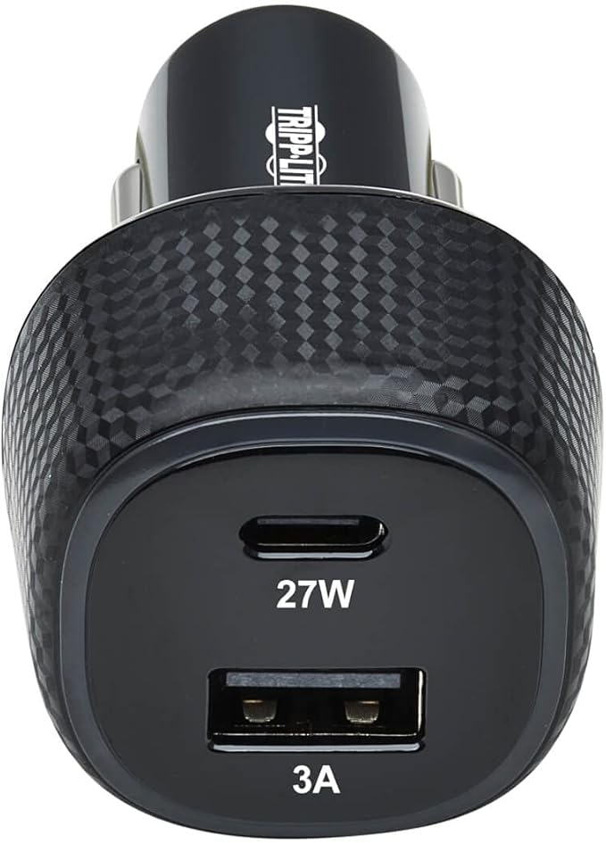 Tripp Lite USB Car Charger, 45W Dual Port USB Car Charger, USB-C 27W QC4+, USB-A 18W QC 3.0, Black (U280-C02-45W-1B)