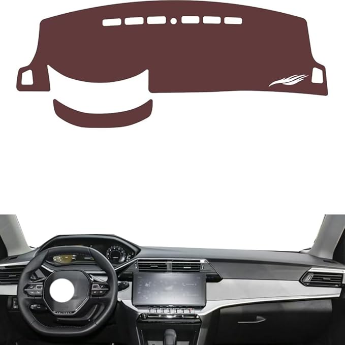 Leather Dashboard Cover Compatible with Peugeot 408 2022-2024,Dash Board Cover mat Anti-Slip Sun-Proof and dust-Proof(Brown)