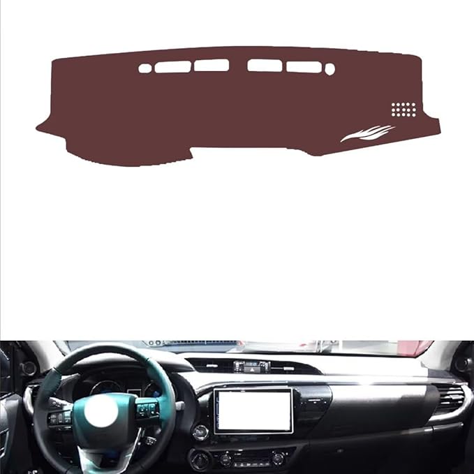 Leather Dashboard Cover Compatible with Toyota HILUX 2018,Dash Board Cover mat Anti-Slip Sun-Proof and dust-Proof(Brown)