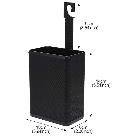 Mini Car Trash Can Multifunctional Mounted Garbage Bin Storage Box with Back Clip and Hanging Hook for Door Back Seat, Carbon Fiber