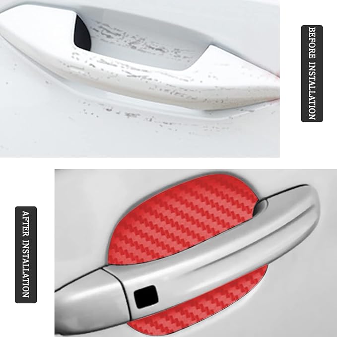 4PCS Carbon Fiber Anti-Scratches Car Cup Protector, Non-Marking Auto Door Protective Film, Universal for Most Handles (Red/4PCS)
