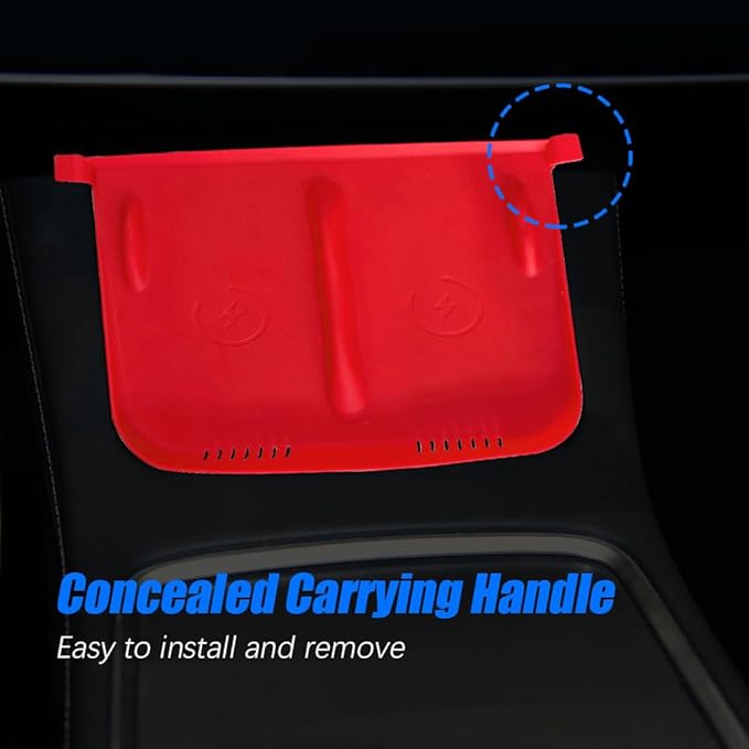Center Console Wireless Charger Anti-Slip Silicone Mat, Waterproof Phone Pad for Wireless Charging, Car Interior Accessories Universal for Model 3 Model Y 2021-2024 (Regular, Red)
