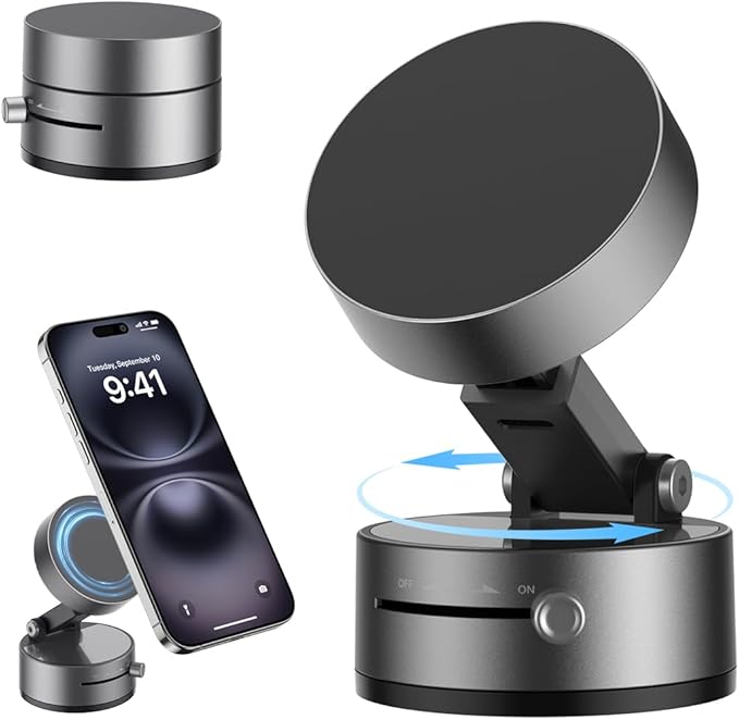 2025 Upgrated Vacuum Suction Magnetic Phone Holder, Retractable Strong Suction Cup Magnetic Hands-Free Car Cellphone Mount Foldable Car Phone Stand for Car/Mirror/Gym(Not Charge Phone)