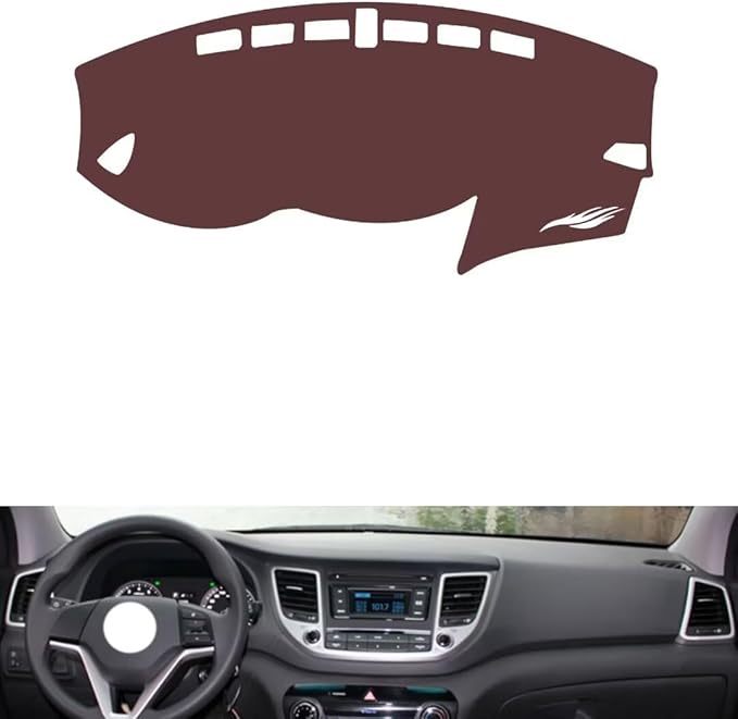 Leather Dashboard Cover Compatible with HyundaiHyundai New Tucson 2015-2018,Dash Board Cover mat Anti-Slip Sun-Proof and dust-Proof(Brown)