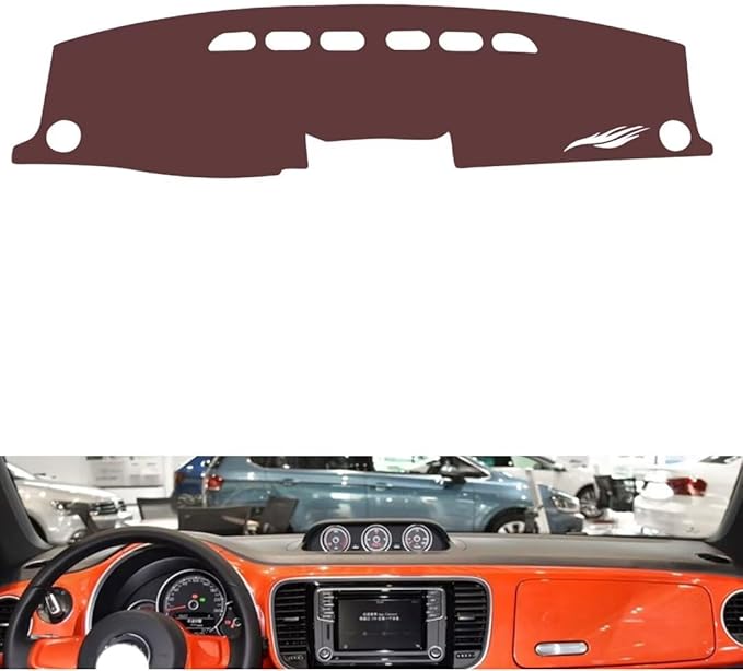 Leather Dashboard Cover Compatible with VW Beetle（Compass） 2012-2018,Dash Board Cover mat Anti-Slip Sun-Proof and dust-Proof(Brown)