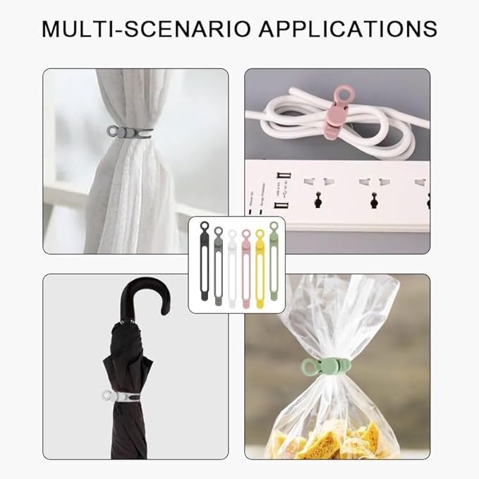 Silicone Cable Ties, 6pcs Reusable Data Cable Organizer, Multipurpose Elastic Wire Organizer Ties for Bundling and Fastening Earphone, Phone Charger